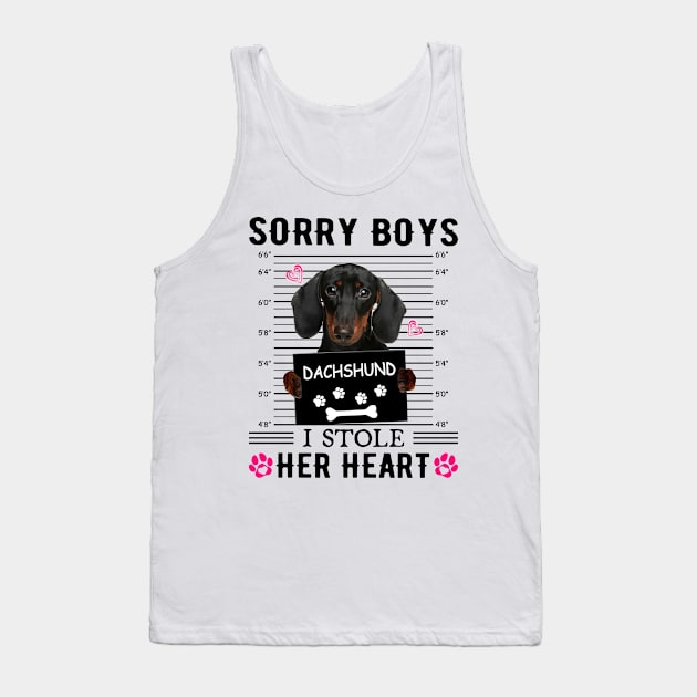 Black Dachshund Sorry Boys I Stole Her Heart Valentine's Day Tank Top by PlumleelaurineArt